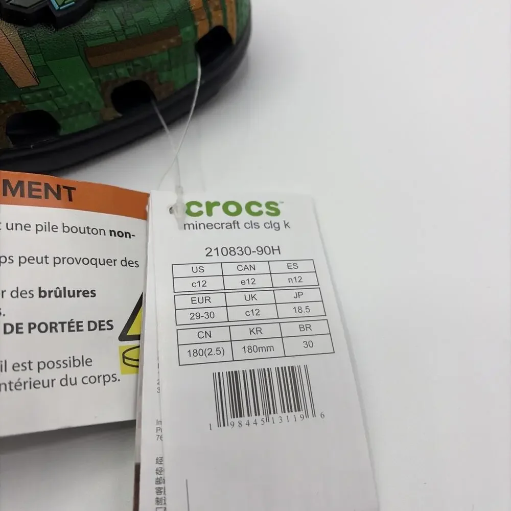 Crocs x Minecraft Pre-School Kids Classic Clog Size C12 Green Black 210830-90H